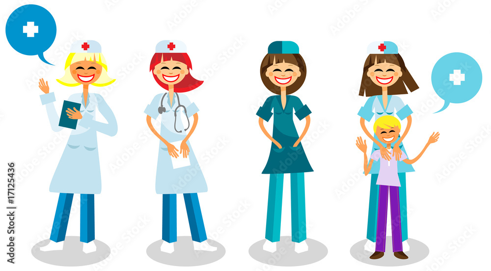 Happy doctors with healthy kid, Medical staff - Vector Surgeon,