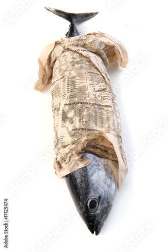 tuna fish wrapped in newpspaper