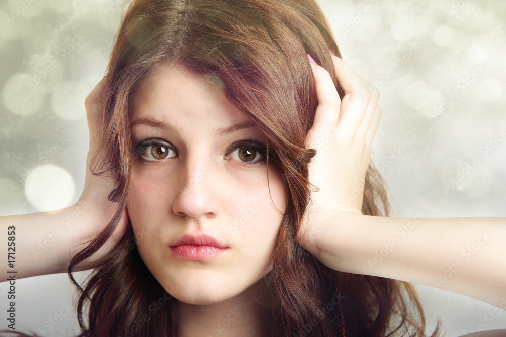 Fototapeta premium I'm not listening Shut up. Teen age girl covering her ears