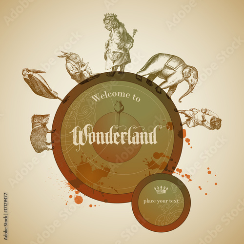children's fairy tale design element with vintage animals