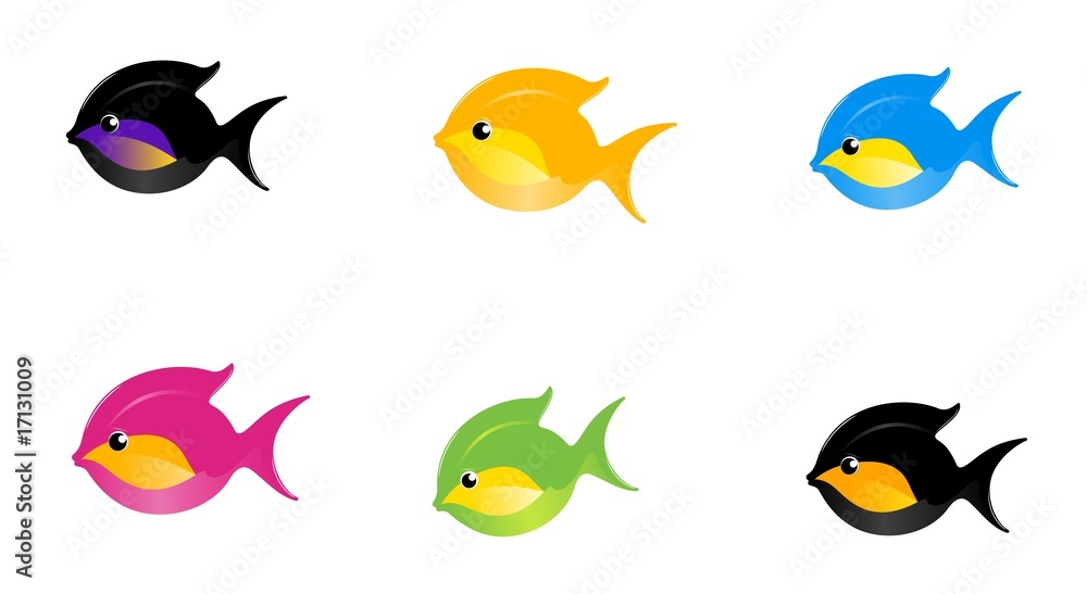 Fototapeta premium 6 cartoon fish a white background