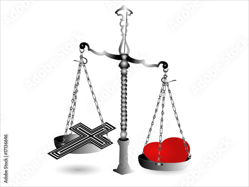 Scales with cross and heart - vector illustration