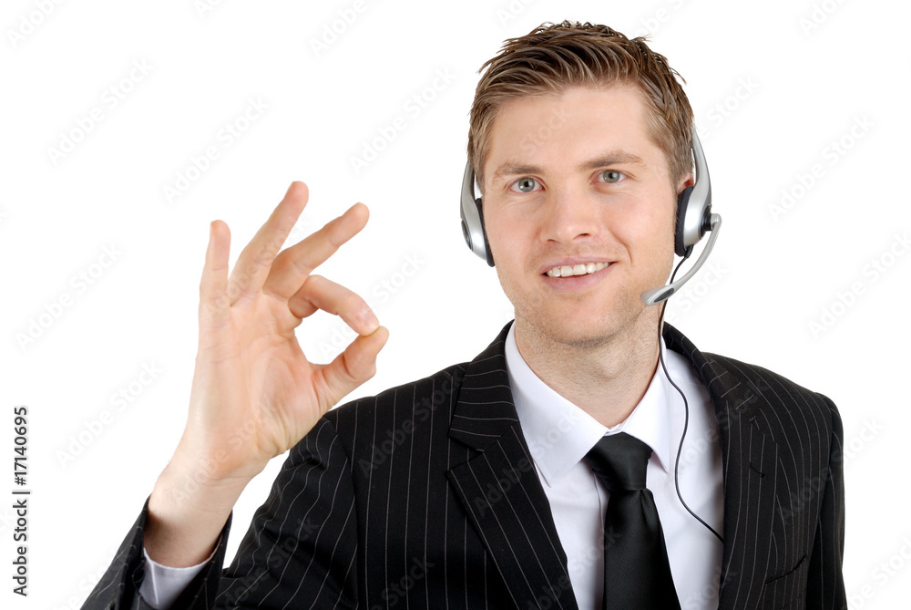 Customer service support operator giving okay sign Customer service support operator giving okay sign