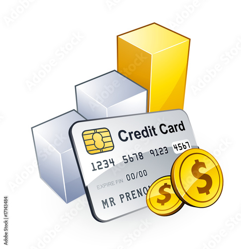 Carte bancaire, graphique et pièces dollar