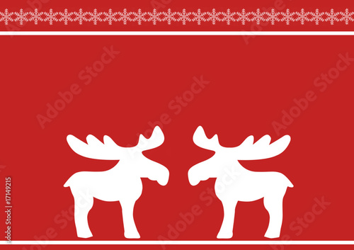 Weihnachtskarte in rot mit zwei Rentieren
