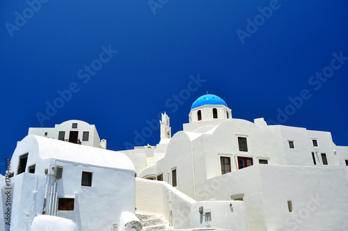 White houses and chapel in the island of Santorini, Greece