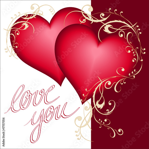 love you-Zwei Herzen mit floralem Ornament