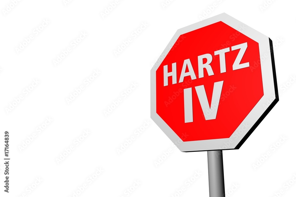 Stoppschild Hartz 4 schraeg. weiss Stoppschild Hartz 4 schraeg. weiss