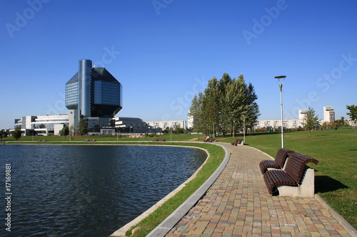 Landscape with modern national library building in Belarus