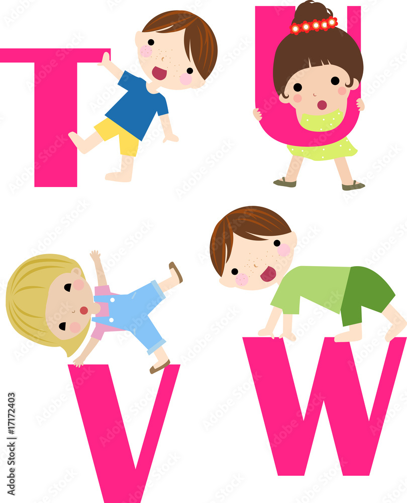 Cartoon letters with children in different positions Cartoon letters with children in different positions