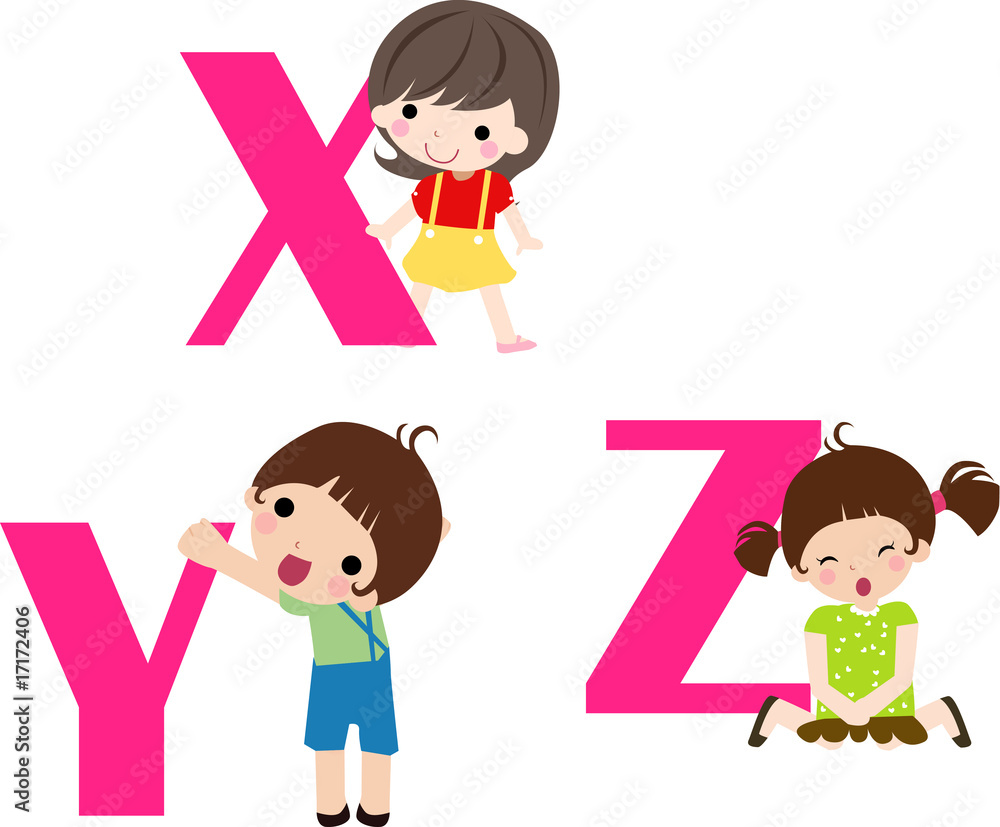 Cartoon letters with children in different positions Cartoon letters with children in different positions