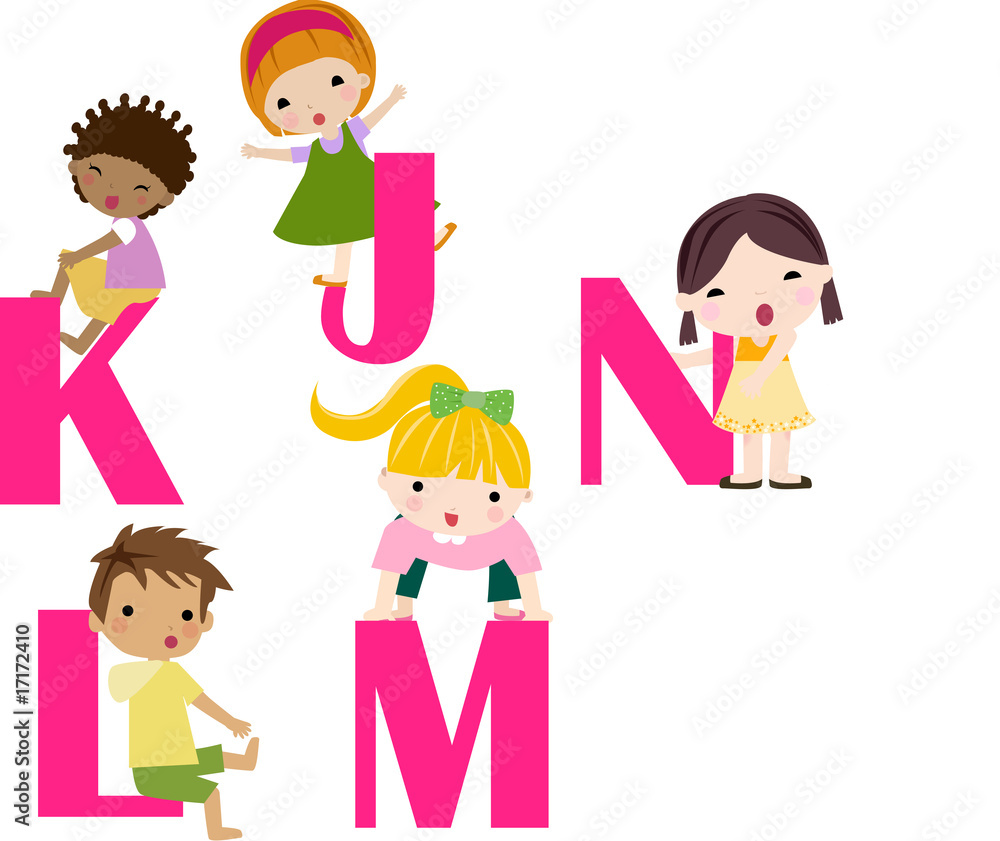Cartoon letters with children in different positions Cartoon letters with children in different positions