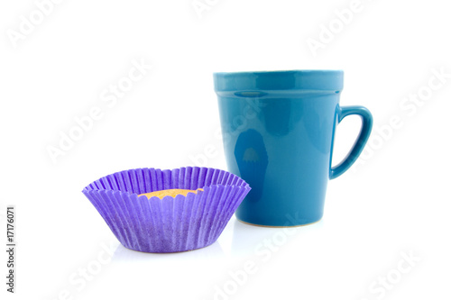 cupcake and coffee over white background