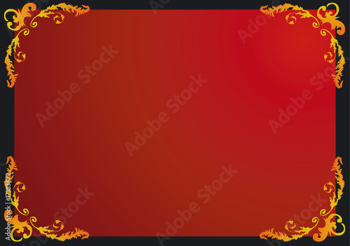 Golden frame on red background - encadrement et motifs or sur fo