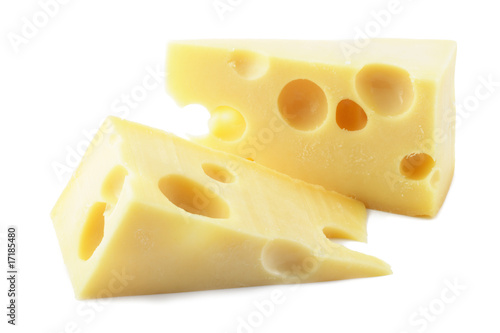 Two pieces of maasdam cheese