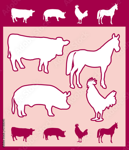 Silhouettes vectorielles d'animaux de ferme