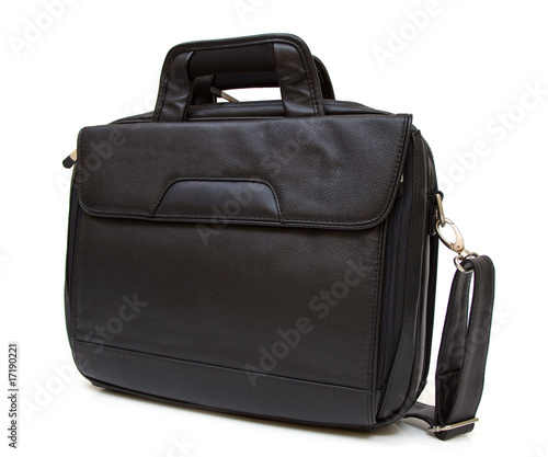 Black leather computer bag with strap