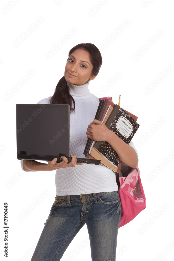ethnic Indian College student with laptop PC ethnic Indian College student with laptop PC
