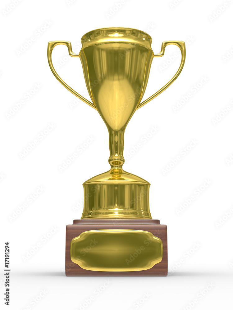 Gold cup of winner on white background. Isolated 3D image. Gold cup of winner on white background. Isolated 3D image.