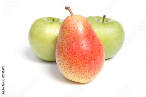 Pear and two apples  isolated on white