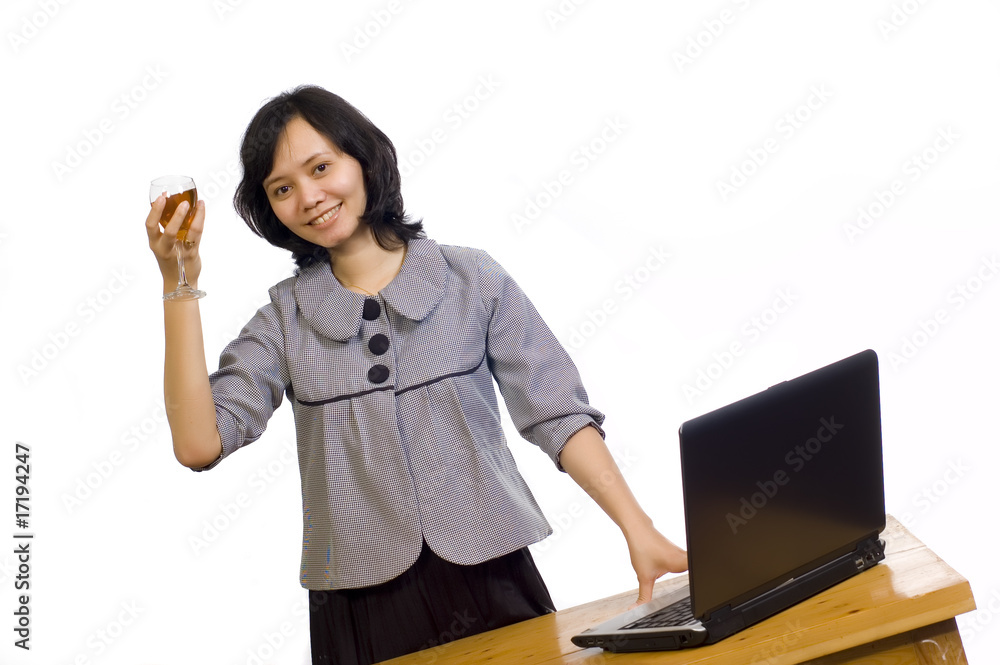 Business Woman Celebrating Her Success with Wine Business Woman Celebrating Her Success with Wine