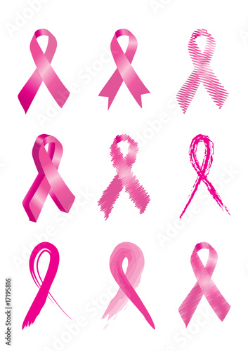 Set of 9 Pink breast cancer awareness ribbons
