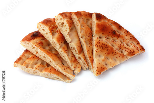 Six slices pita bread isolated on white