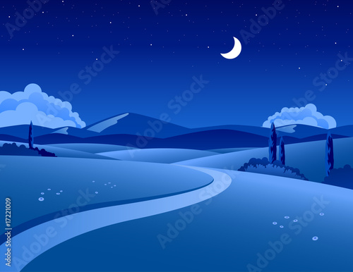 Countryside landscape by night