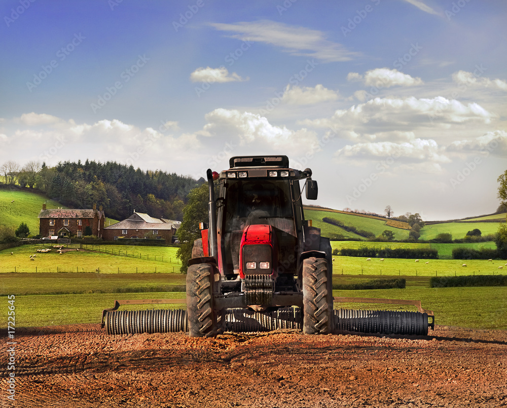 Fototapeta premium Tractor on Farmland, Somerset.