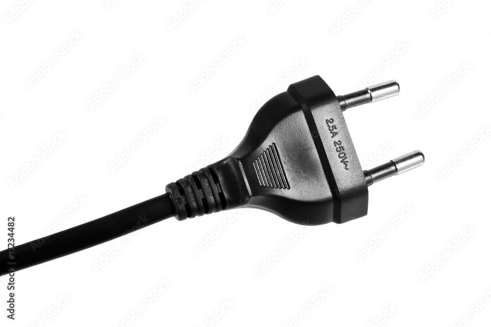 Plug of electricity on power cord isolated on white background Plug of electricity on power cord isolated on white background
