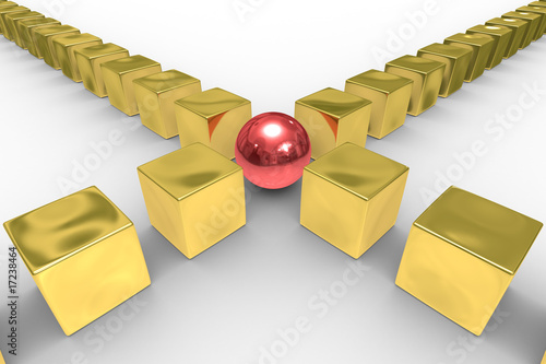 Cube and sphere on white ba...