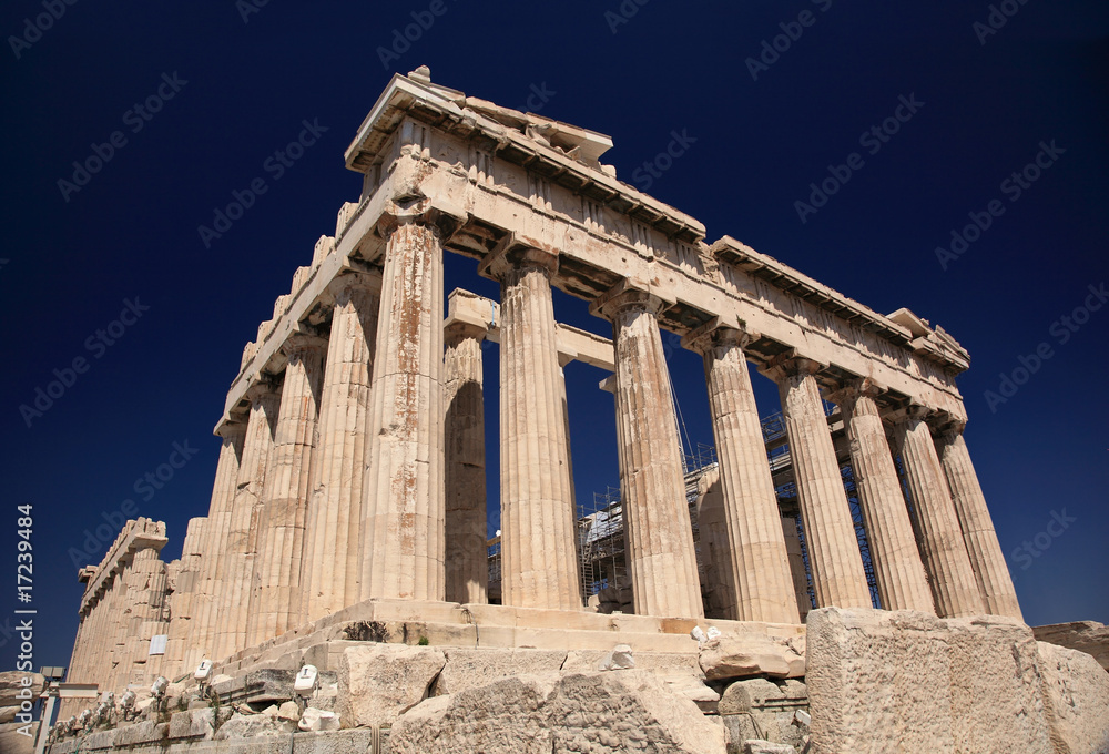 Parthenon in Greece and dark blue sky