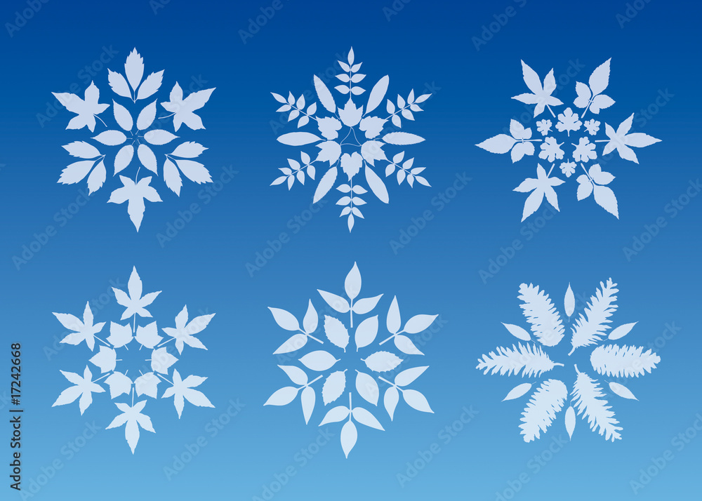 Green snowflakes icon set