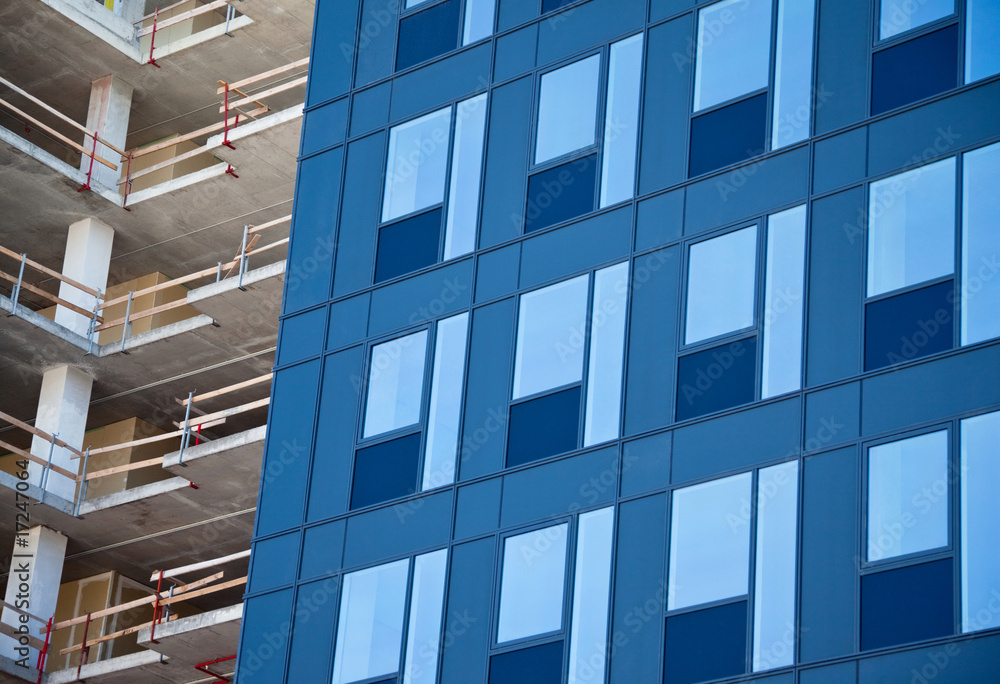 glass facade and construction site glass facade and construction site