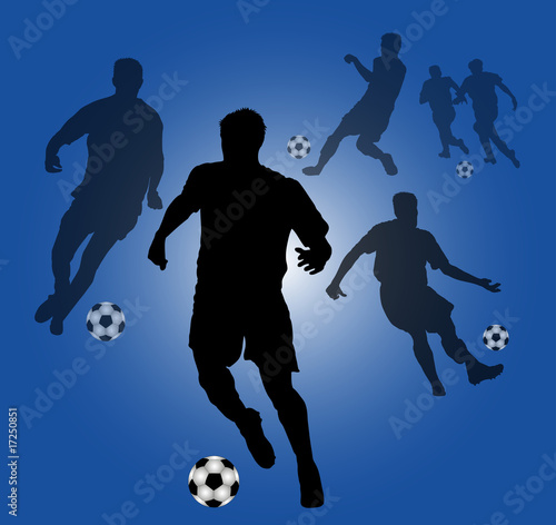 Blauer Hintergrund mit Fussballspieler Silhouetten