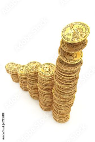 Obraz na płótnie Increase bars graph from gold dollars