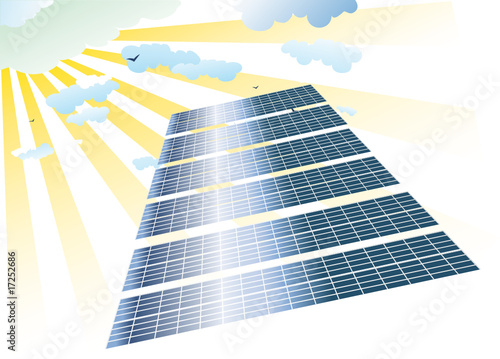 panneaux photovoltaiques et rayons de soleil