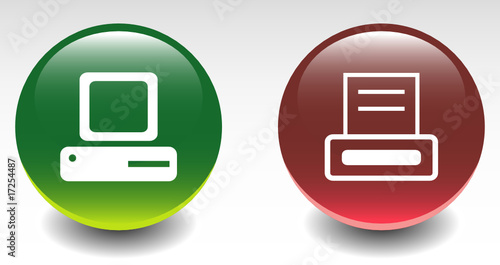 PC & Printer Sign Glossy Icons