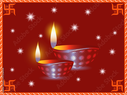 Diwali Greetings with Glowing Lamps