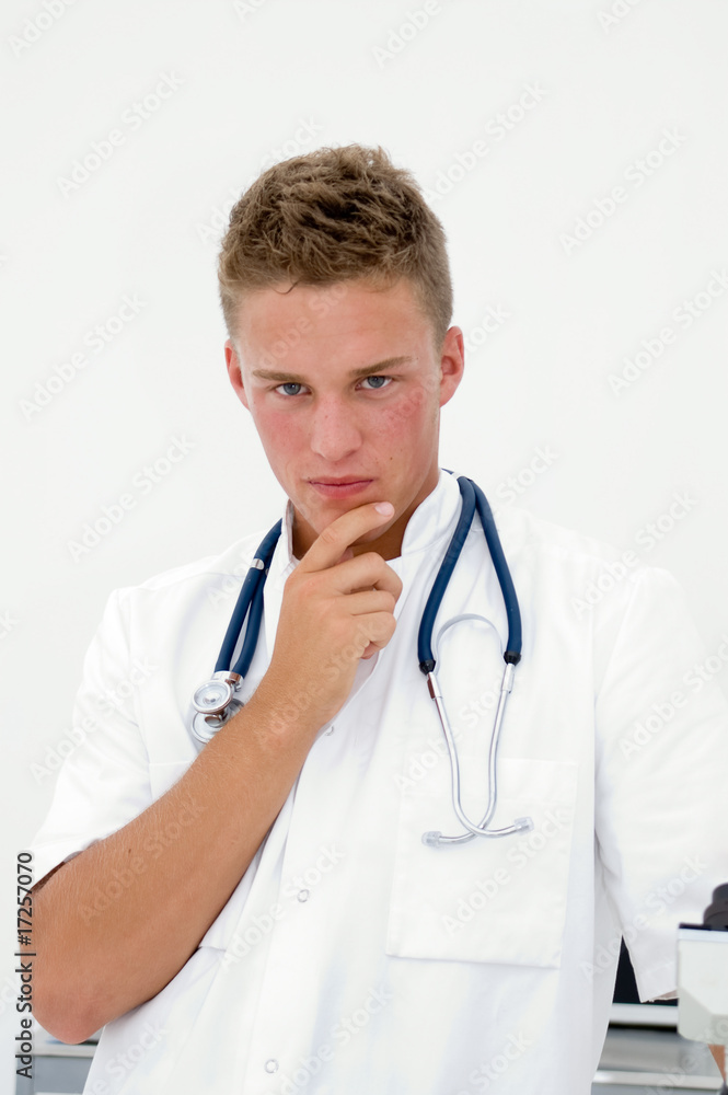young doctor serious look