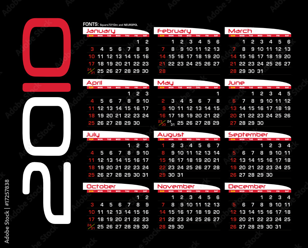 Calendário 2010 - Year 2010 - Black and Red Calendar