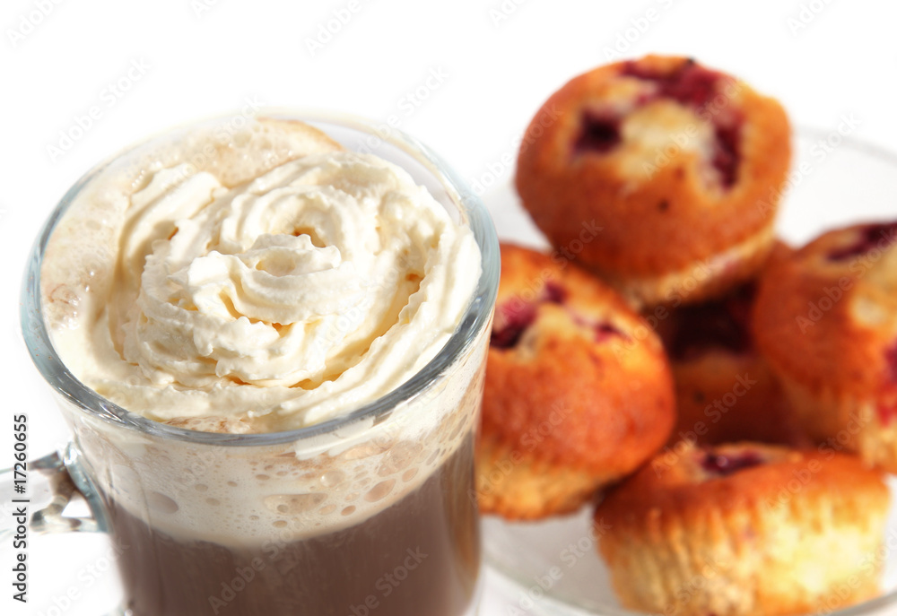 Creamy cappuccino with muffins Creamy cappuccino with muffins