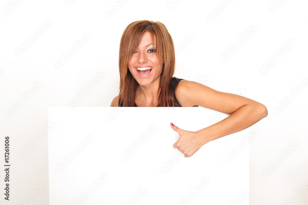 frau mit schild weiss frau mit schild weiss