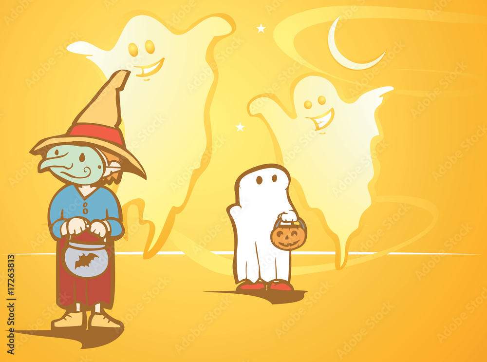 Naklejka premium Witch and Ghosts