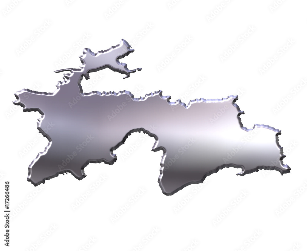 Tajikistan 3D Silver Map Tajikistan 3D Silver Map