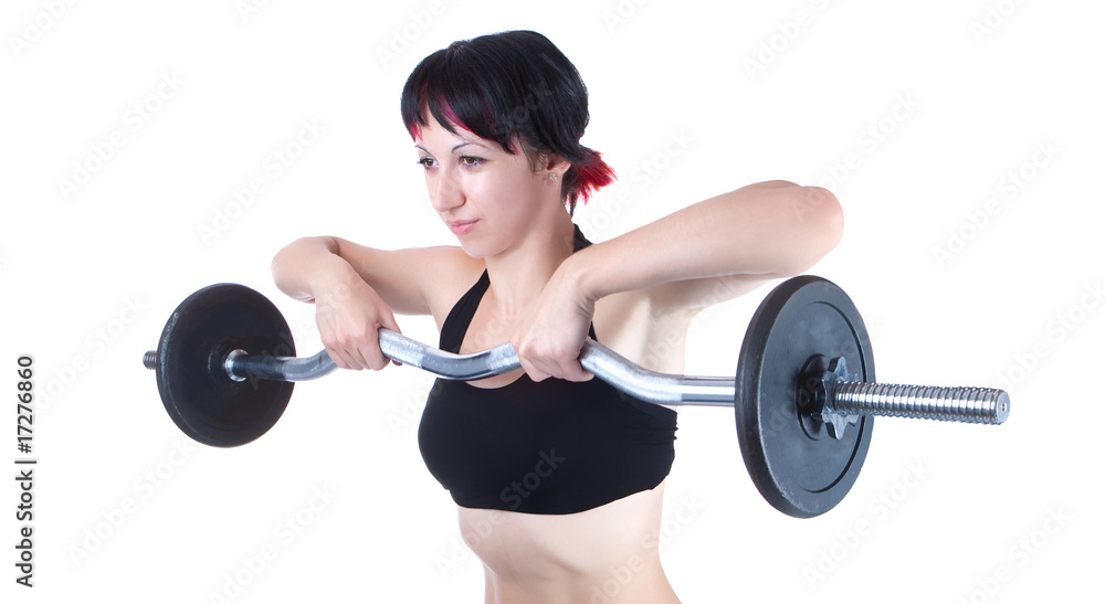 Obraz premium Young woman hang up hands weight