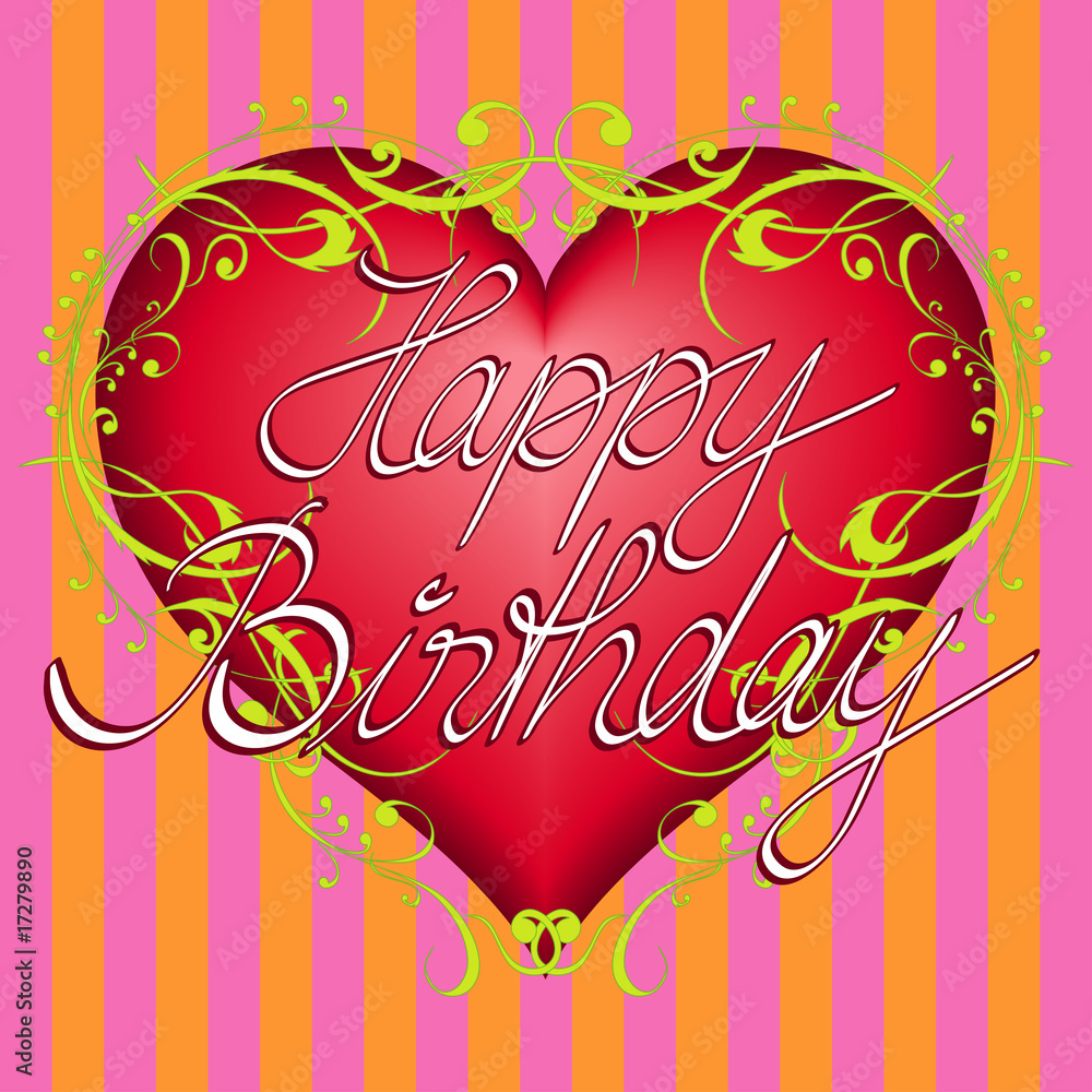 Happy BirthdayHerz mit floralem Ornament StockIllustration Adobe Stock