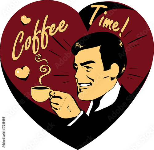 Coffee Lover vector poster with man and cup of coffee in hand, C
