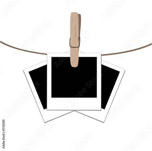 Vector. photo frames on the rope with the clothes peg