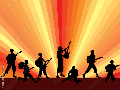 Boygroup-Rockband-Silhouette vor abstraktem Hintergrund